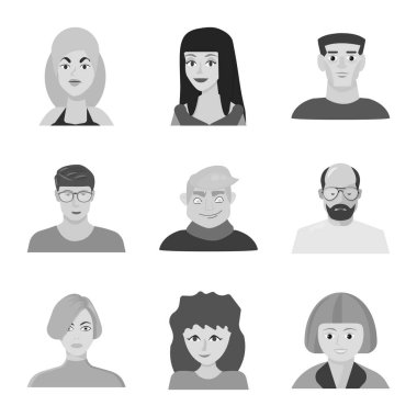 Avatar ve yaratıcı sembolün vektör çizimi. Stok için karakter ve kişi vektör simgesi kümesi.