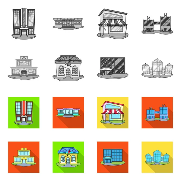 Ilustração vetorial de supermercado e símbolo de edifício. Coleção de ilustração de supermercado e vetores de ações locais . — Vetor de Stock