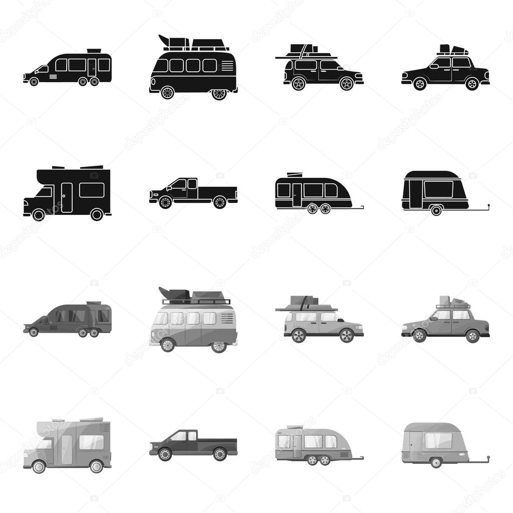 Isolated object of auto and journey sign. Collection of auto and trailering stock symbol for web.