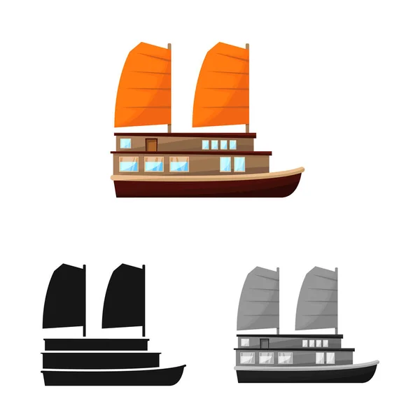 Vektor illustration av fartyg och vietnamesiska symbol. Uppsättning av fartyg och båt stock symbol för webben. — Stock vektor