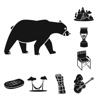 Barbekü ve eğlence ikonunun vektör tasarımı. Stok için barbekü ve doğa vektör simgesi koleksiyonu.