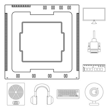 Bilgisayar ve bileşen logosunun izole nesnesi. Stok için pc ve teknoloji vektör simgesi kümesi.