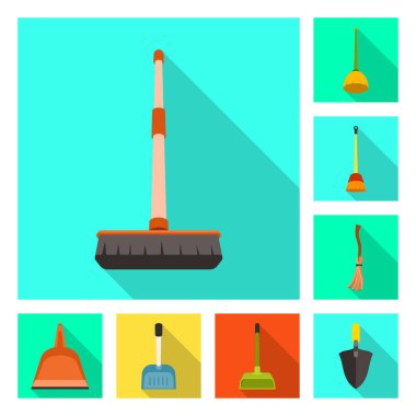 Temizleme ve ev sembolü yalıtılmış nesne. Temizlik ve yıkama stok vektör çizim koleksiyonu.