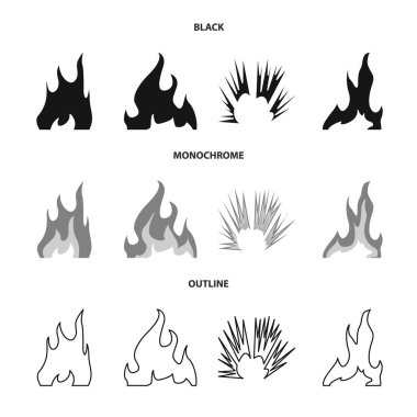 Parlak ve tehlikeli logo vektör tasarımı. Stok için parlak ve orman yangını vektör simgesi kümesi.