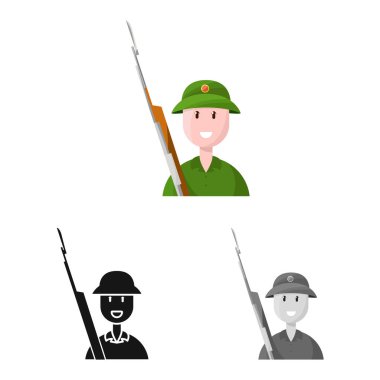 Vietnamlı ve asker logosunun vektör çizimi. Ağ için Vietnam ve insan hisse senedi koleksiyonu.