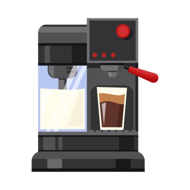 Kahve makinesi ve plastik sembolün izole edilmiş nesnesi. Kahve makinesi ve aygıt stok vektör illüstrasyonunun web ögesi.