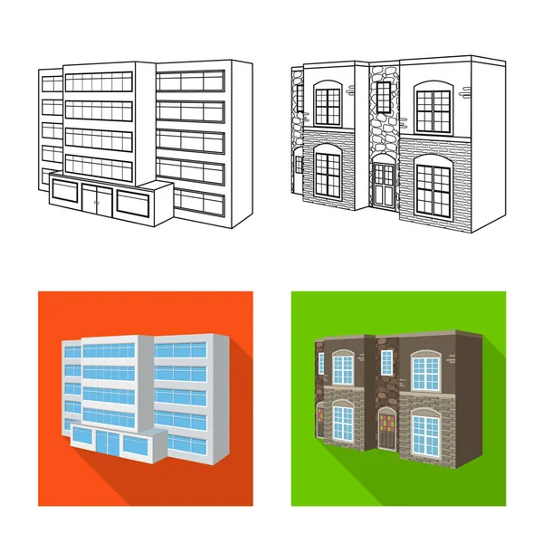 Isolerade objekt av fasaden och bostäder logotyp. Uppsättning av fasaden och infrastruktur lager vektorillustration. — Stock vektor