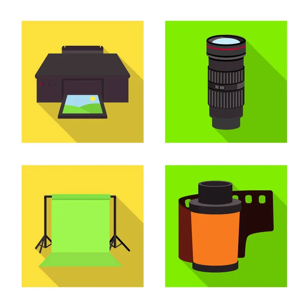 Vektorillustration des Fotoshootings und des Arbeitssymbols. Sammlung von Fotoshootings und Hobbys Stock Vector Illustration. — Stockvektor