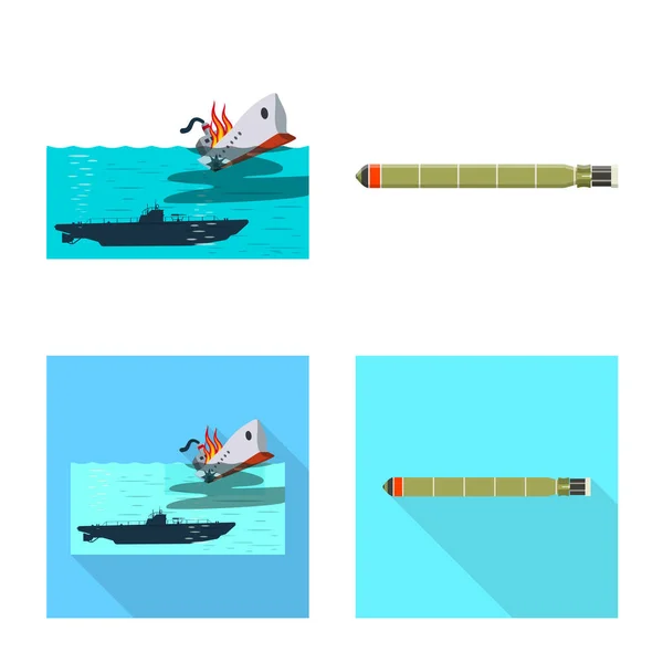 Ilustración vectorial de guerra y señal de barco. Colección de guerra y flota símbolo de stock para la web . — Vector de stock