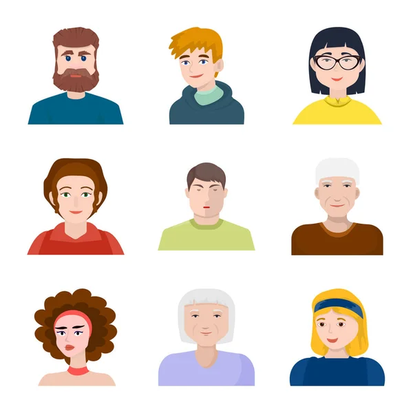 Ilustración vectorial de personas y logotipo de avatar. Conjunto de personas e icono de vector de retrato para stock . — Vector de stock