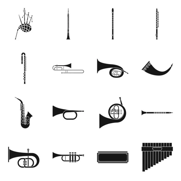 Enskilt föremål för utrustning och akustisk symbol. Uppsättning av utrustning och träblåsare vektor illustration. — Stock vektor