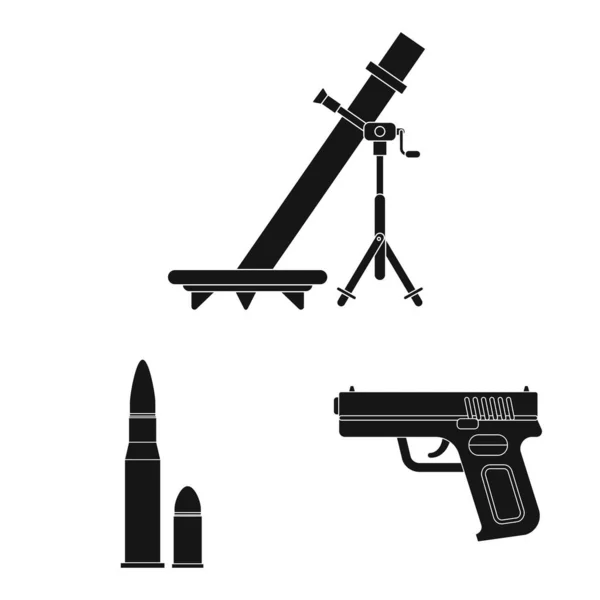 Isoliertes Objekt der Waffe und des Waffenlogos. Sammlung von Waffen- und Armeesymbol für das Web. — Stockvektor