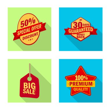 Amblem ve rozet simge vektör tasarımı. Hisse senedi için amblem ve etiket vektör simge kümesi.