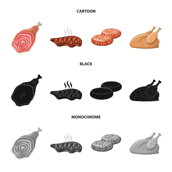 Ilustracja wektorowa ikony mięsa i szynka. Zestaw mięsa i gotowanie symbol giełdowy dla sieci web. — Wektor stockowy