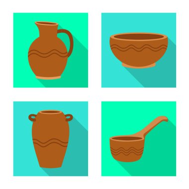 Çömlek ve eşya izole edilmiş. Stok için çömlek ve clayware vektör simgesi koleksiyonu.