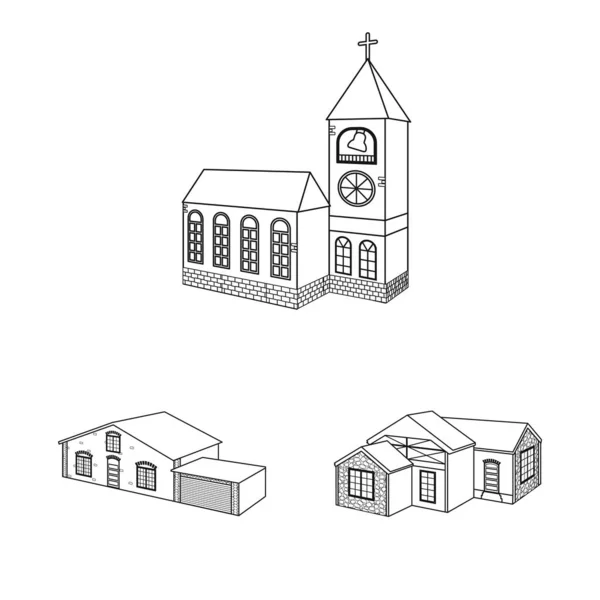 Ilustración vectorial del logotipo de ciudad y construcción. Colección de icono vectorial de la ciudad y el patrimonio para stock . — Vector de stock