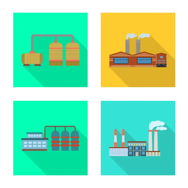 Ilustracja wektorowa logo fabryki i przemysłu. Zestaw fabrycznych i budowlanych symboli magazynowych do web. — Wektor stockowy