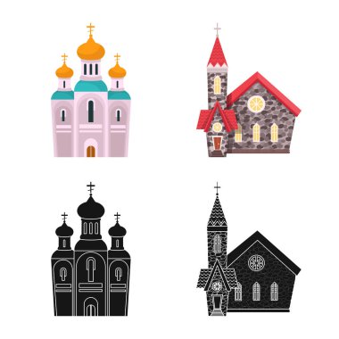 Kült ve tapınak logosu vektör tasarımı. Web için Cult ve Parish stok sembolü seti.
