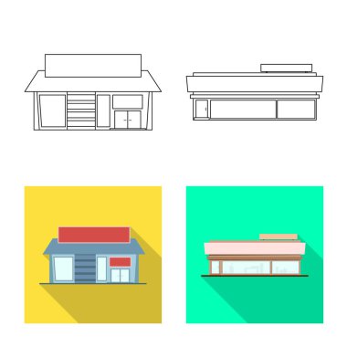 Butik ve inşaat işareti izole nesne. Stok için butik ve cityscape vektör simgesi seti.