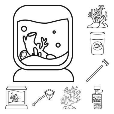 Fishbowl ve aksesuar işareti vektör illüstrasyon. Web için fishbowl ve bakım stok sembolü seti.