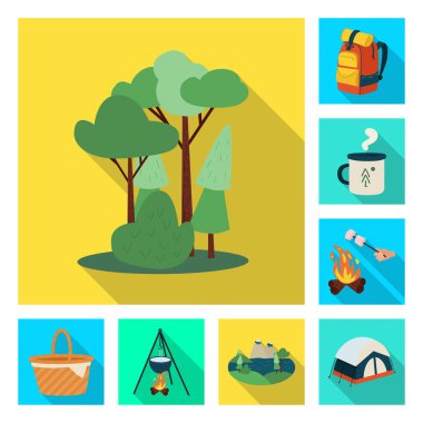 Yürüyüşün ve vahşi yaşamın izole edilmiş bir sembolü. Bir dizi yürüyüş ve boş zaman stok vektörü çizimi.