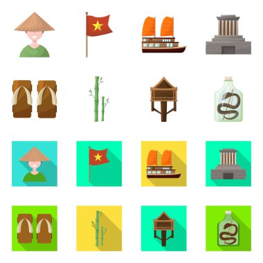 Vietnam 'ın izole nesnesi ve geleneksel sembolü. Vietnam ve tarihi hisse senedi illüstrasyonu koleksiyonu.