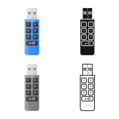 USB ve hafıza işaretlerinin vektör tasarımı. Web için usb ve disk depolama sembolünün grafiği.