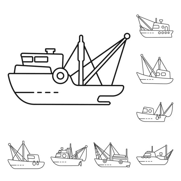 Enskilt föremål för handels- och fartygstecken. Insamling av kommersiella och speedboat stock vektor illustration. — Stock vektor