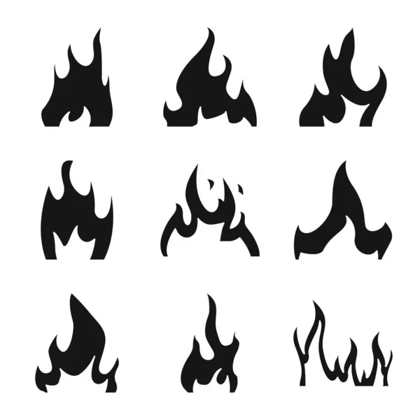 燃えると山火事のロゴの隔離されたオブジェクト。株式のための燃えると赤のベクトルアイコンのセット. — ストックベクタ
