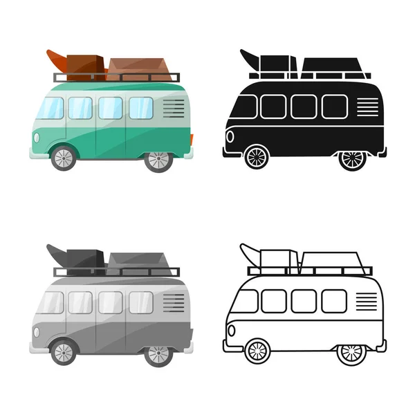 Illustration vectorielle des panneaux d'autobus et de loisirs. Élément Web de bus et camping-car stock symbole pour le web . — Image vectorielle