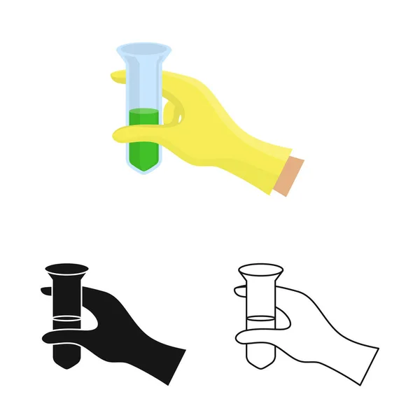 Diseño vectorial de la mano y el símbolo del vaso de precipitados. Gráfico de la mano y símbolo de stock de prueba para web . — Archivo Imágenes Vectoriales