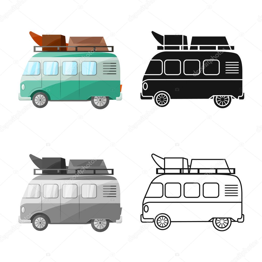 Vector illustration of bus and recreation sign. Web element of bus and motorhome stock symbol for web.