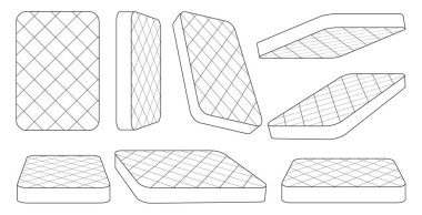 Ortopedik yatak vektör çizgisi simgesi ayarlandı. Beyaz arka planda yatağın vektör illüstrasyon yatağı. Yatak odasının satır simge mobilyaları.