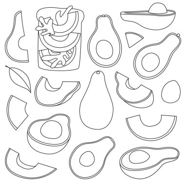 Avokado izole satır simgesi. Beyaz arka planda vektör illüstrasyon meyvesi. Vektör satırı simge avokadosu ayarlandı.