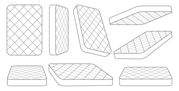 Ortopediska madrass vektor linje set ikon. vektor illustration madrass i sängen på vit bakgrund. Linje set ikon möbler av sovrum. — Stock vektor