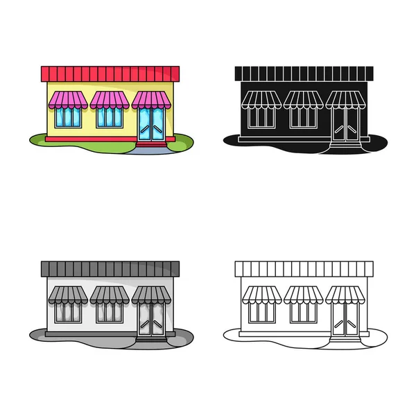 ストアや食料品のロゴのベクトルイラスト。網のための店やファサードストックシンボルのコレクション. — ストックベクタ
