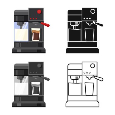 Kahve makinesi ve plastik tabelanın vektör tasarımı. Kahve makinesinin ve aygıt stok vektör çiziminin grafiği.