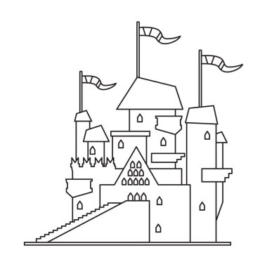 Ortaçağ kale vektör simgesi. Beyaz arka plan ortaçağ kalesinde hat vektör simgesi izole edildi.
