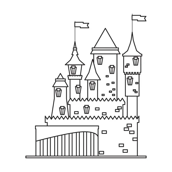 中世纪城堡矢量图标.白色背景中世纪城堡上孤立的直线矢量图标. — 图库矢量图片