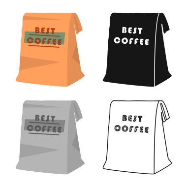 Kahve ve paket sembolünün vektör çizimi. Stok için kahve ve torba vektör simgesi web ögesi.