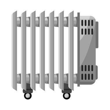 Isıtıcı ve soğutma işaretinin vektör tasarımı. Isıtıcı ve radyatör stok vektör illüstrasyonunun web ögesi.