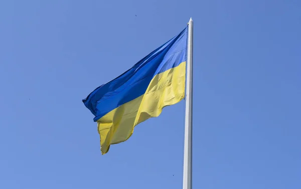 Blue and Yellow waving flag of Ukraine against the sky on the Independence Day