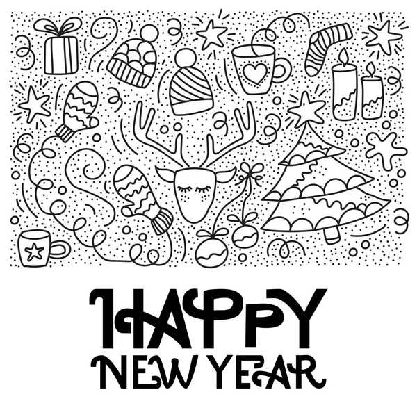 Feliz Ano Novo. ilustração doodle desenhado à mão —  Vetores de Stock