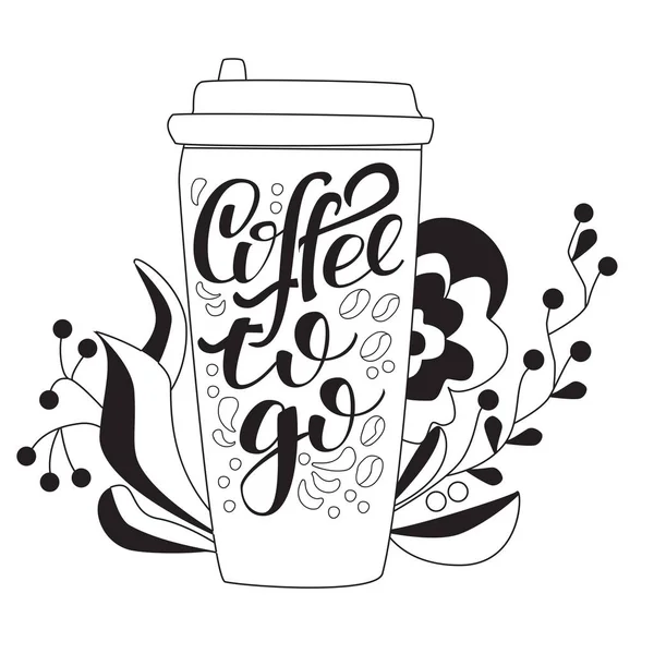 Quitar la taza de café con texto escrito a mano Café para llevar " — Vector de stock
