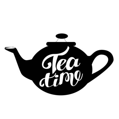 Çay saati. Elle çizilmiş tipografi poster doodle elemanları ile. 
