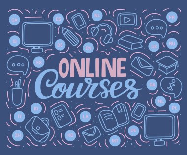 Online kurslar. Modern web satırı banner online eğitim için.