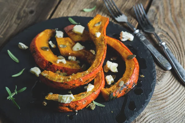 Baked Pumpkin Cheese Herbs — Stock Photo, Image