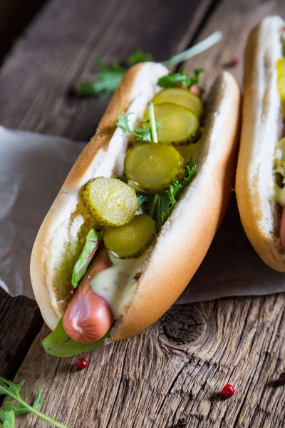 Hot Dog Con Verduras Pepinos Escabeche — Foto de Stock