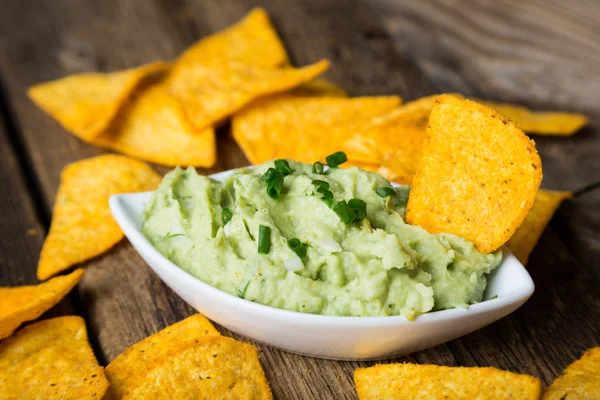 Salsa Guacamole Nachos Chips — Foto de Stock