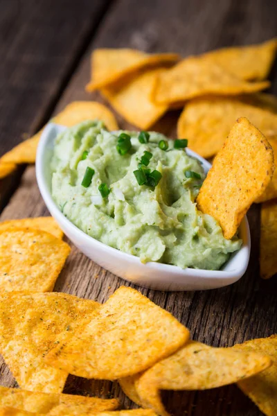 Salsa Guacamole Nachos Chips — Foto de Stock